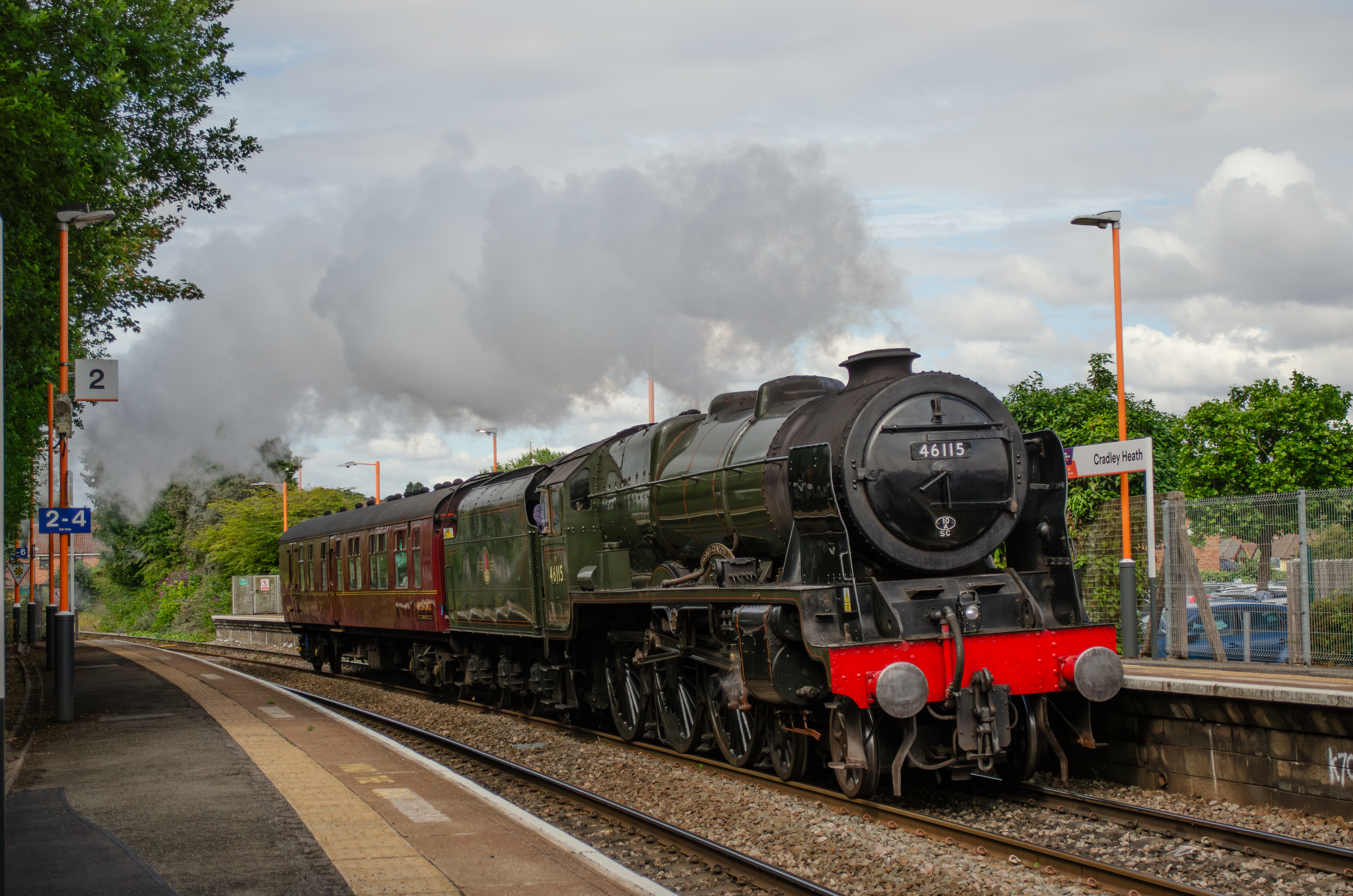 LMS Built Royal Scot Class No. 46115 passing Cradley Heath coming from Kidderminster SVR to Carnforth on 7th July 2025. LMS Built Royal Scot Class No. 46115 passing Cradley Heath coming from Kidderminster SVR to Carnforth on 7th July 2025.